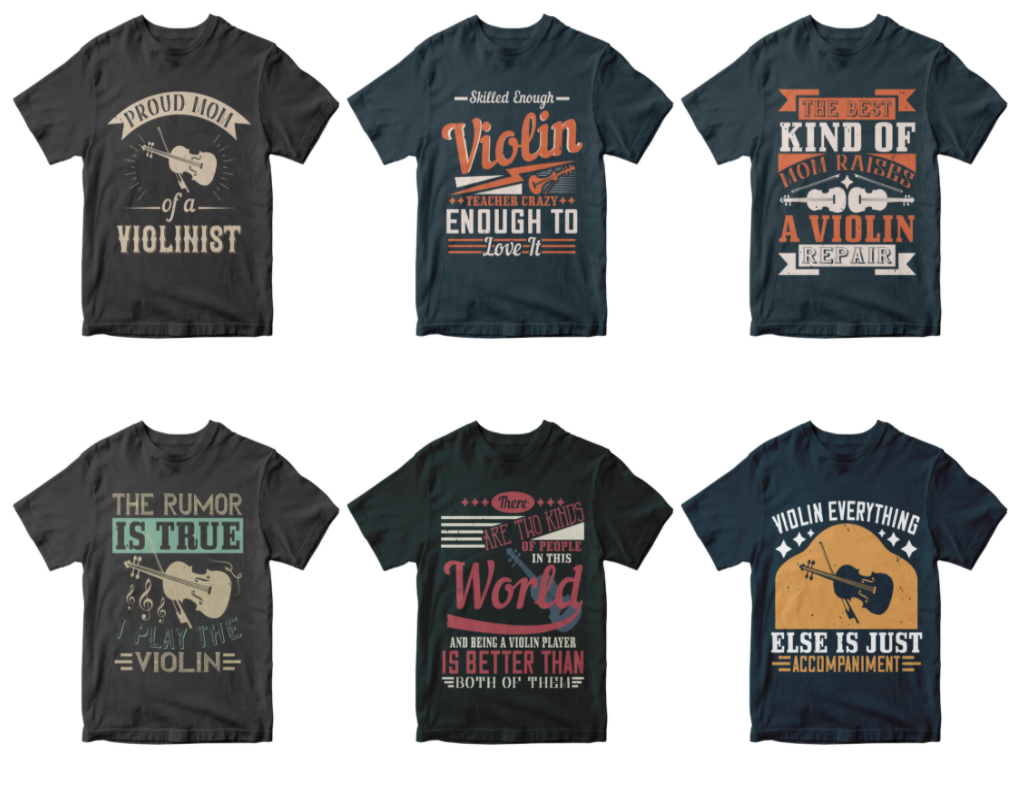 50 Editable Violin T-shirt design bundle – designs-factory.com
